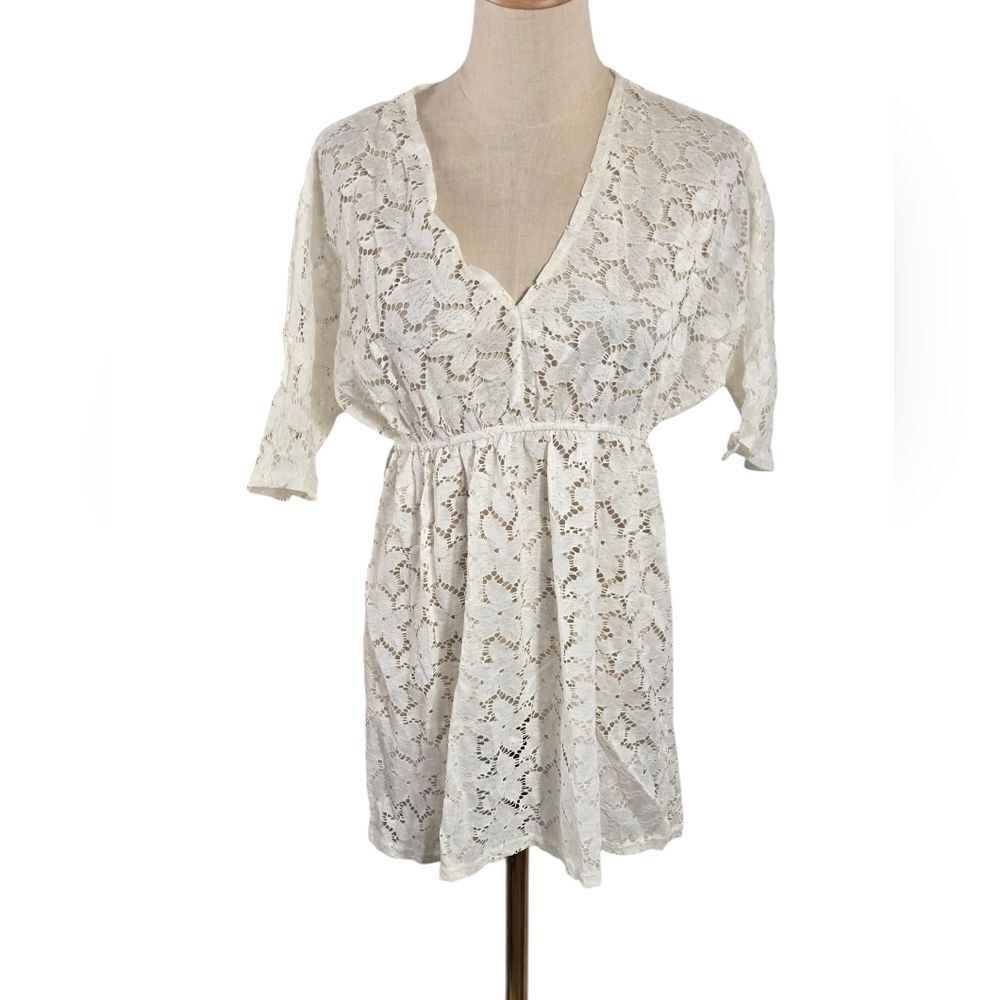 TIANXUAN White Lace Sheer Top Beach Cover Up Mini Dress